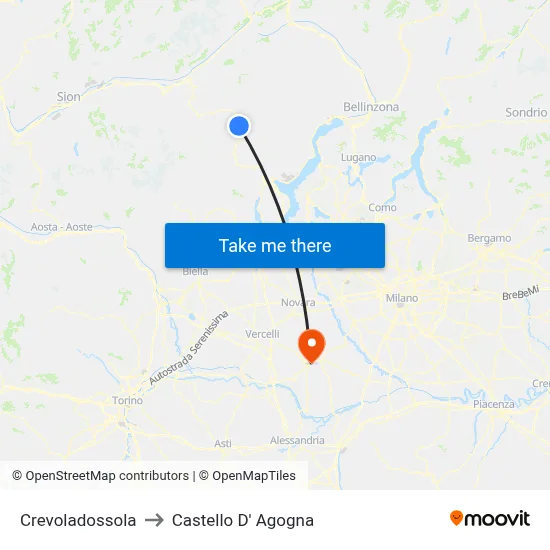 Crevoladossola to Castello D' Agogna map