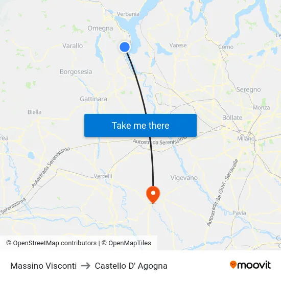 Massino Visconti to Castello D' Agogna map