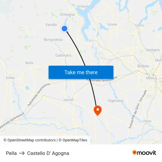 Pella to Castello D' Agogna map