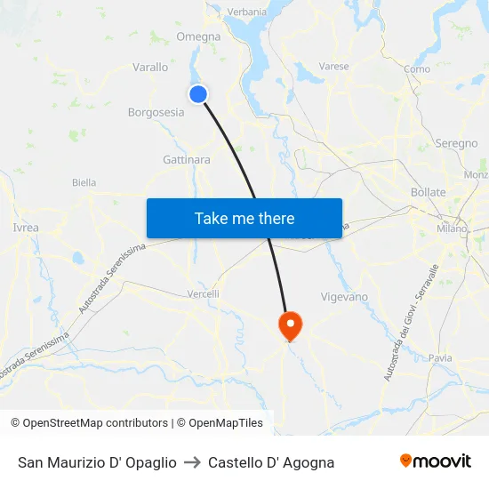 San Maurizio D' Opaglio to Castello D' Agogna map
