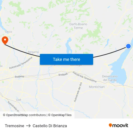 Tremosine to Castello di Brianza map
