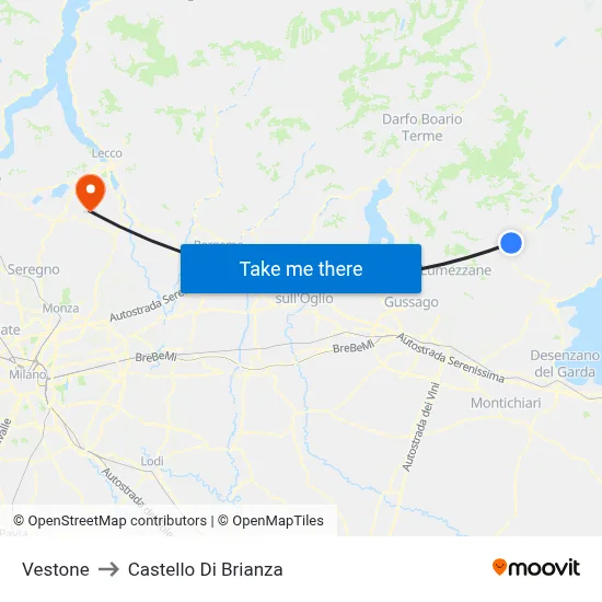 Vestone to Castello di Brianza map