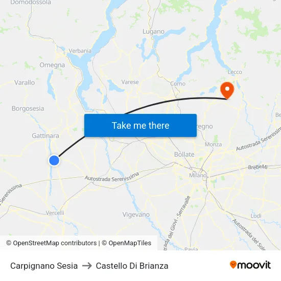 Carpignano Sesia to Castello di Brianza map