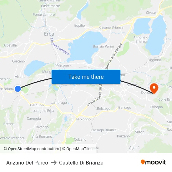 Anzano Del Parco to Castello di Brianza map
