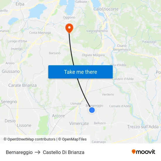 Bernareggio to Castello di Brianza map