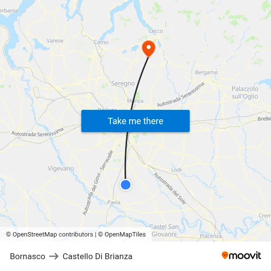 Bornasco to Castello di Brianza map