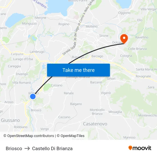 Briosco to Castello di Brianza map