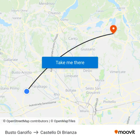 Busto Garolfo to Castello di Brianza map