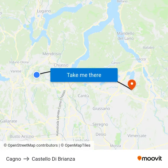 Cagno to Castello di Brianza map