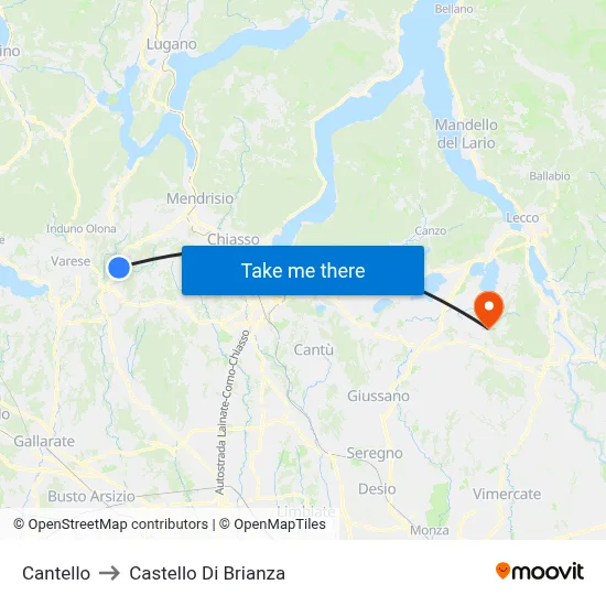 Cantello to Castello di Brianza map