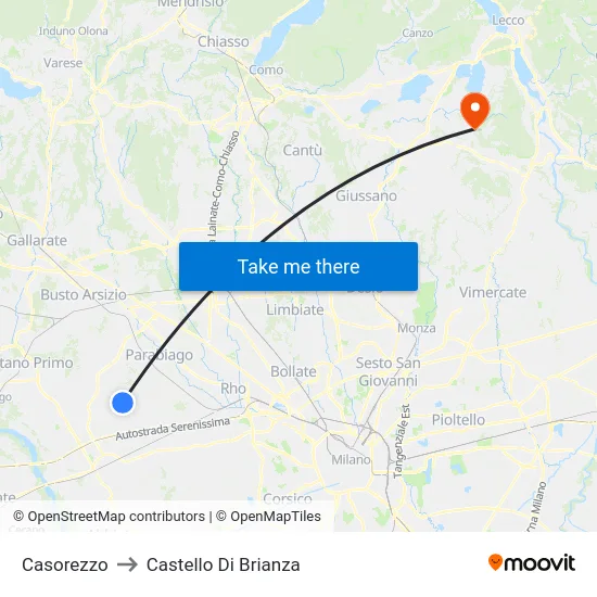 Casorezzo to Castello Di Brianza map