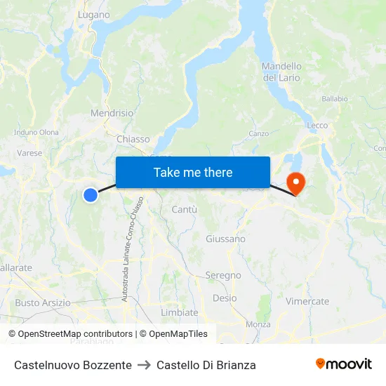 Castelnuovo Bozzente to Castello di Brianza map