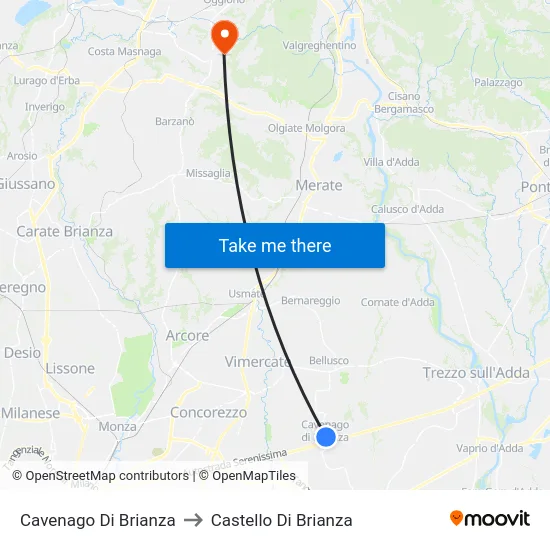 Cavenago di Brianza to Castello di Brianza map