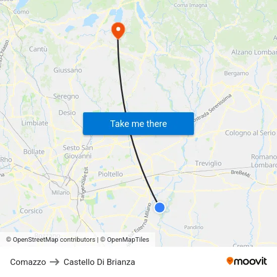 Comazzo to Castello di Brianza map
