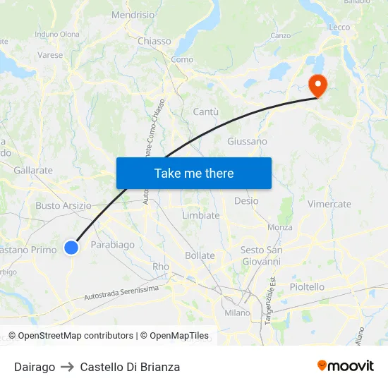 Dairago to Castello di Brianza map