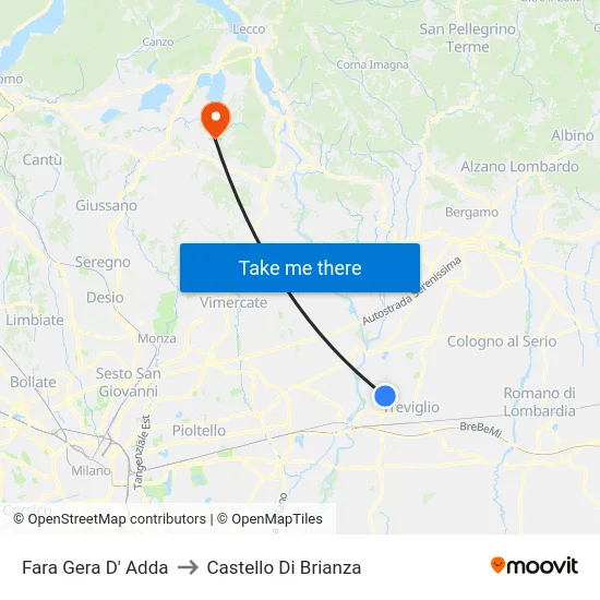 Fara Gera D' Adda to Castello di Brianza map