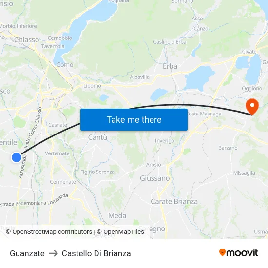 Guanzate to Castello di Brianza map