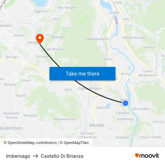 Imbersago to Castello di Brianza map