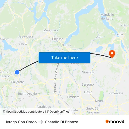 Jerago con Orago to Castello di Brianza map