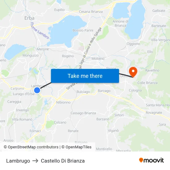 Lambrugo to Castello di Brianza map