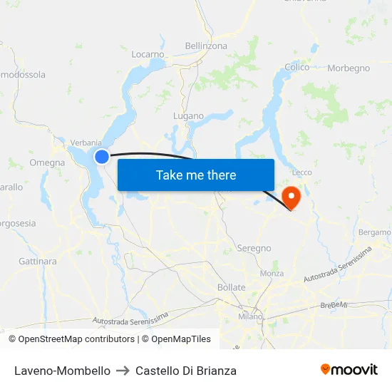 Laveno-Mombello to Castello di Brianza map