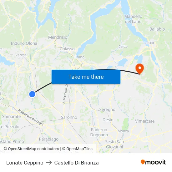 Lonate Ceppino to Castello di Brianza map