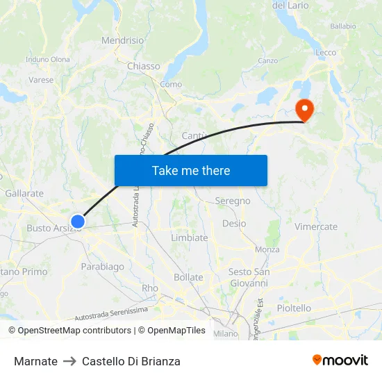 Marnate to Castello di Brianza map