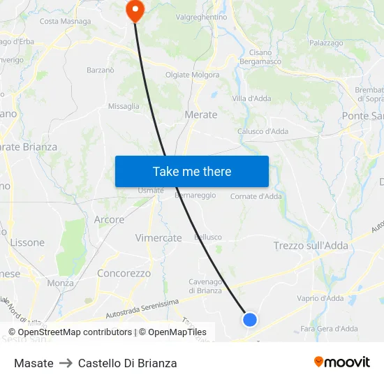 Masate to Castello di Brianza map