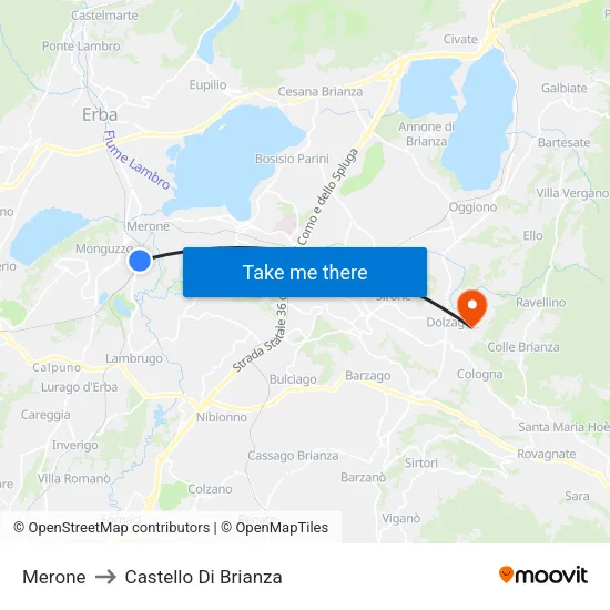 Merone to Castello Di Brianza map
