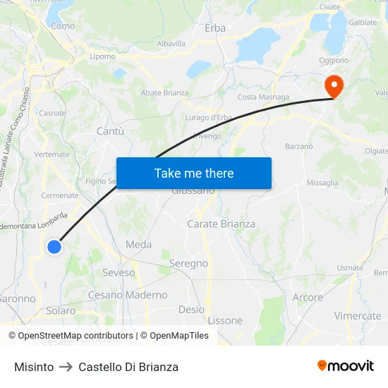Misinto to Castello di Brianza map