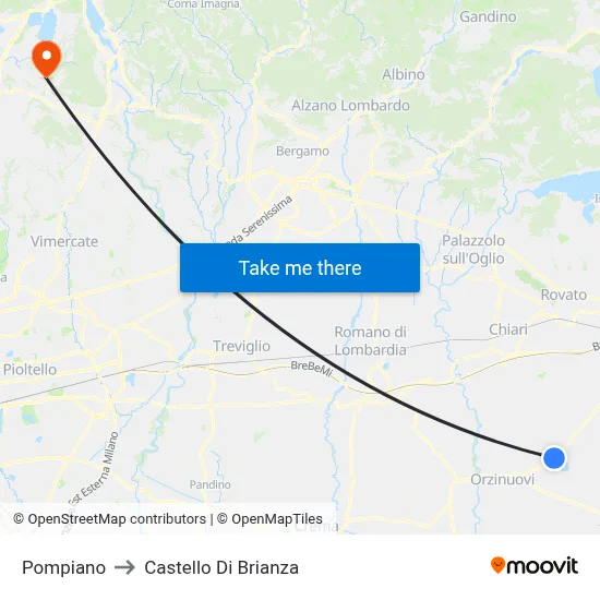 Pompiano to Castello di Brianza map