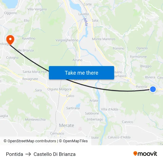 Pontida to Castello di Brianza map