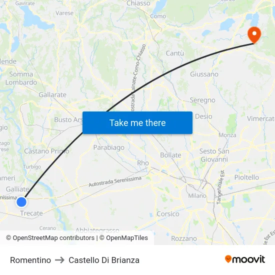 Romentino to Castello di Brianza map