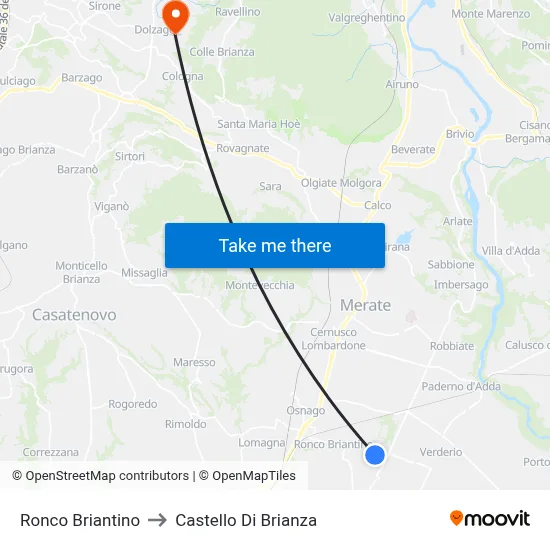 Ronco Briantino to Castello di Brianza map