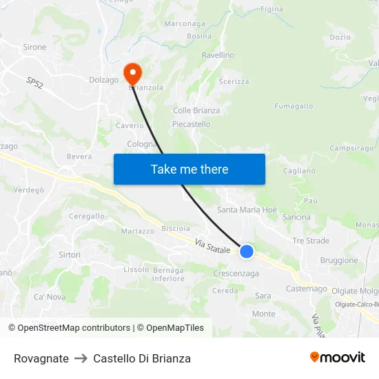 Rovagnate to Castello di Brianza map