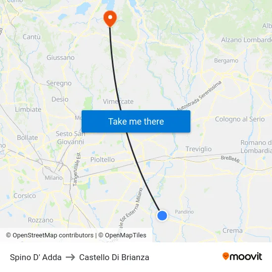 Spino D' Adda to Castello di Brianza map