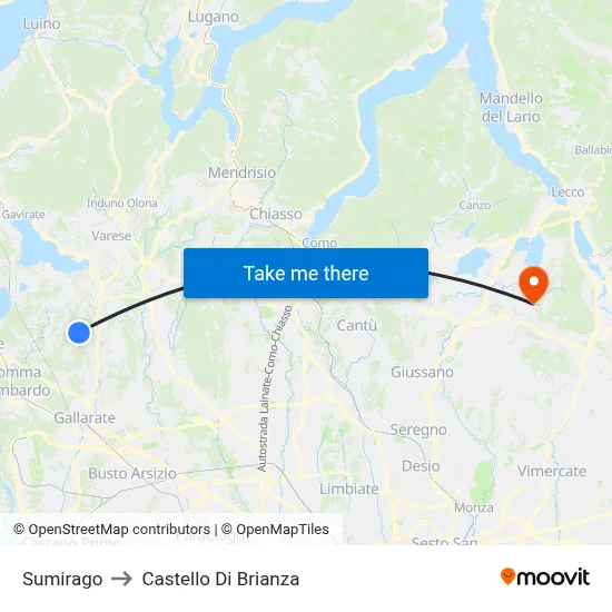 Sumirago to Castello di Brianza map