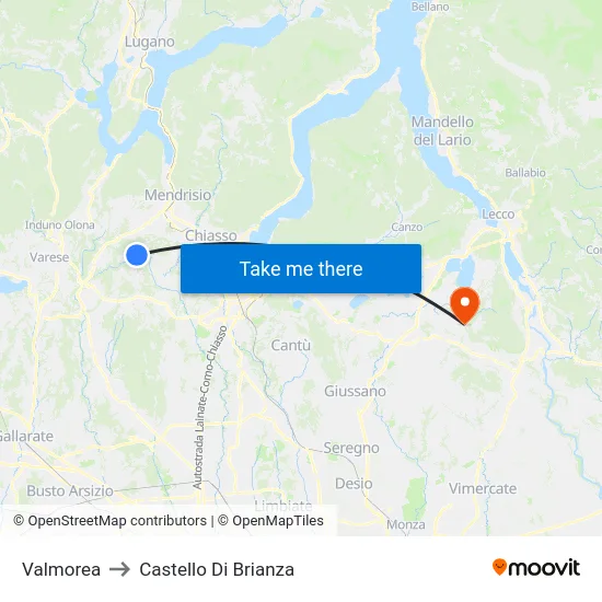 Valmorea to Castello di Brianza map