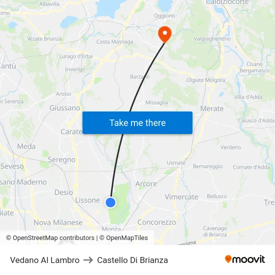 Vedano Al Lambro to Castello di Brianza map