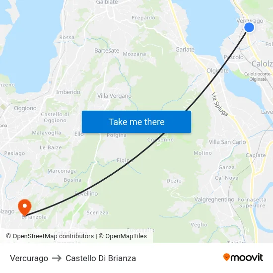 Vercurago to Castello di Brianza map