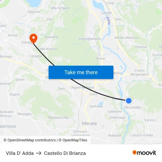 Villa D' Adda to Castello di Brianza map