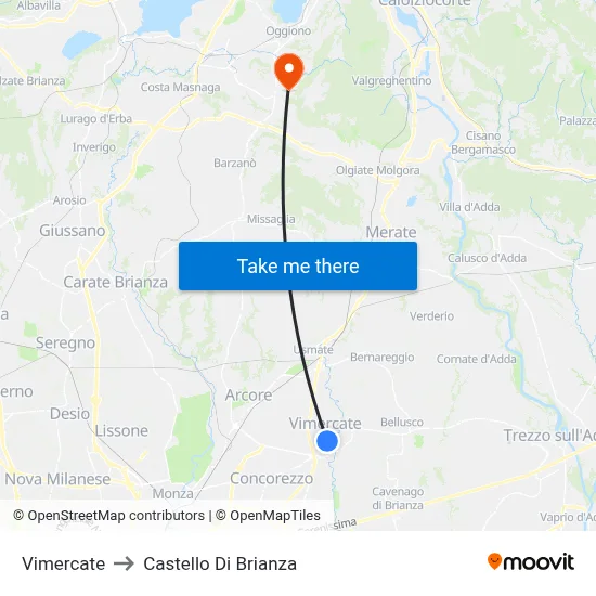 Vimercate to Castello di Brianza map