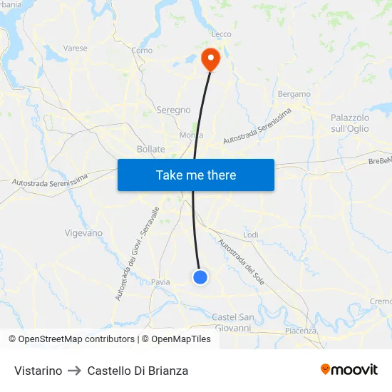 Vistarino to Castello di Brianza map