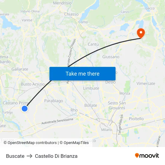 Buscate to Castello di Brianza map