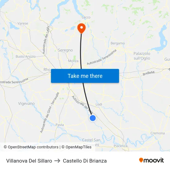 Villanova Del Sillaro to Castello di Brianza map