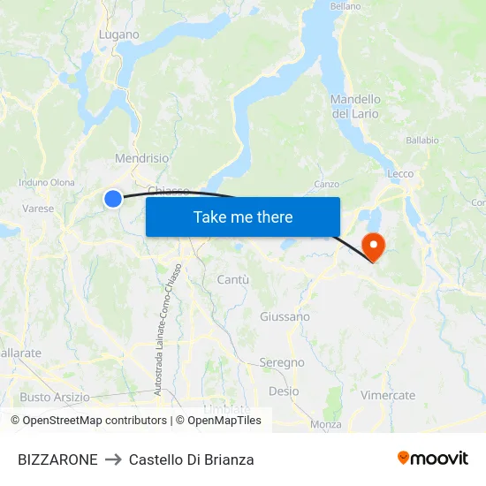 BIZZARONE to Castello Di Brianza map