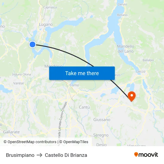 Brusimpiano to Castello di Brianza map
