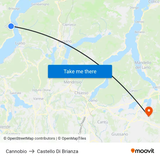 Cannobio to Castello di Brianza map