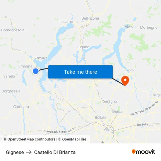 Gignese to Castello di Brianza map