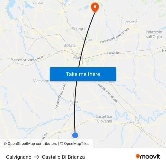 Calvignano to Castello Di Brianza map